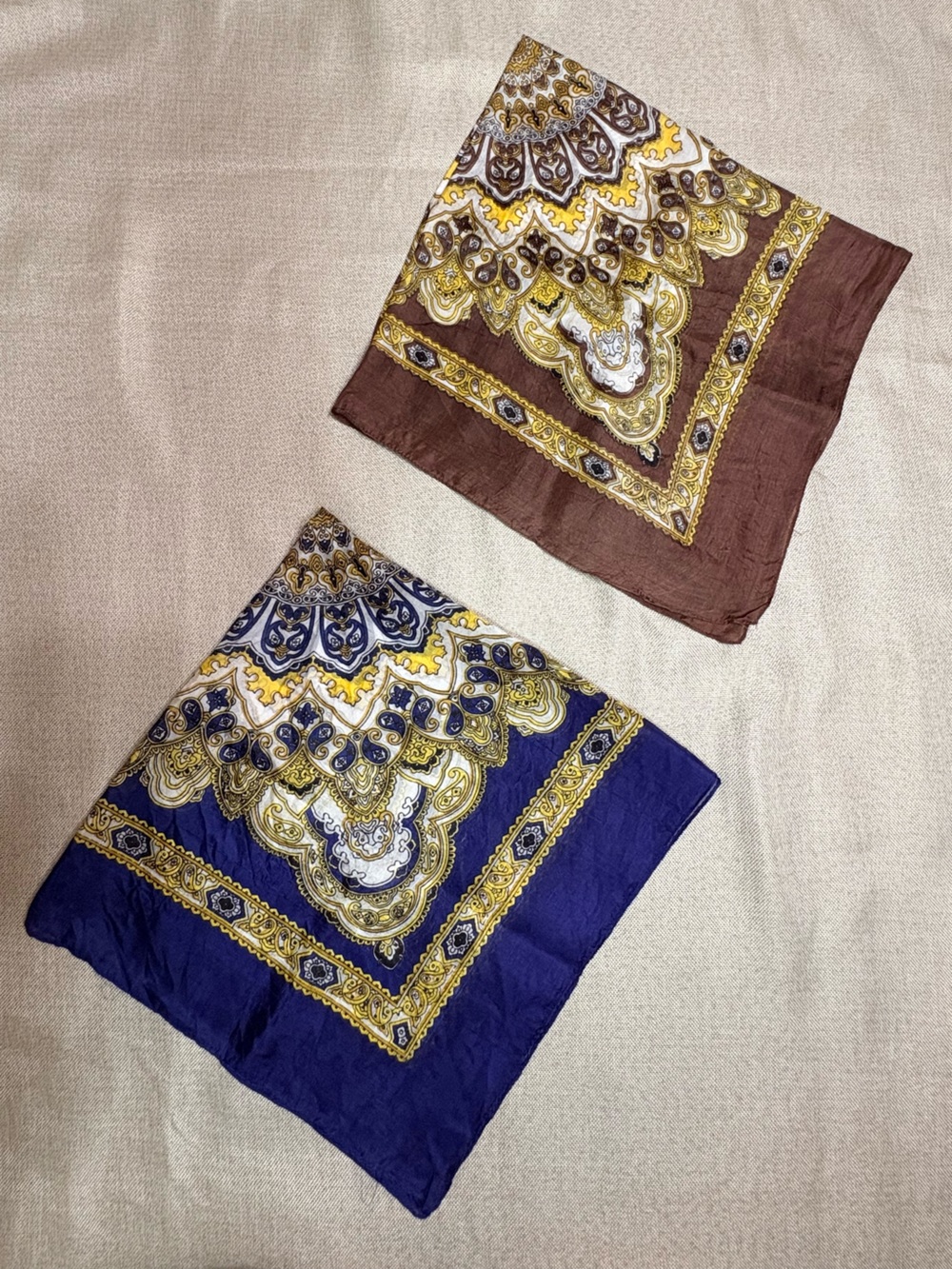 Forever 21 Lot of 2 100% Silk Square Scarves Blue Brown Medallion Paisley NWT